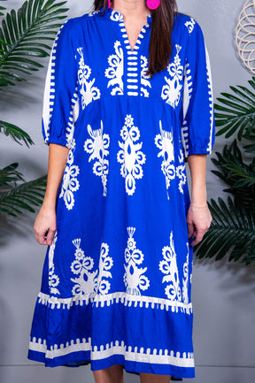Dressed In Style Royal Blue Midi Dress - D5622RB