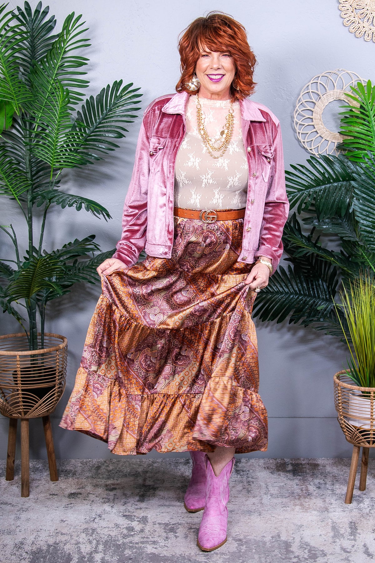 Flair For Skirts Hazelnut Paisley Patchwork Satin Skirt - E1132HZ