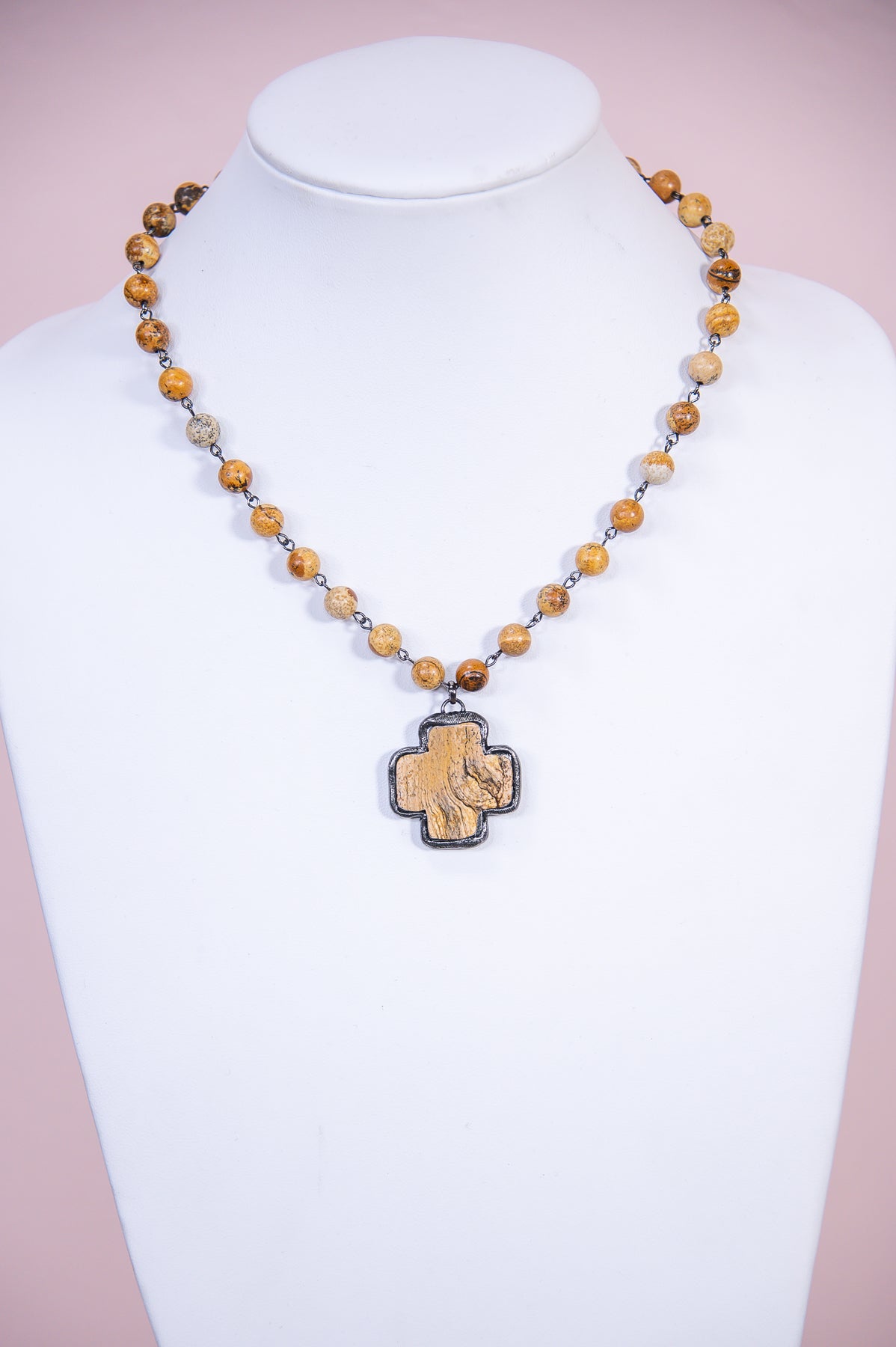Natural Beaded Cross Pendant Necklace - NEK4329NA