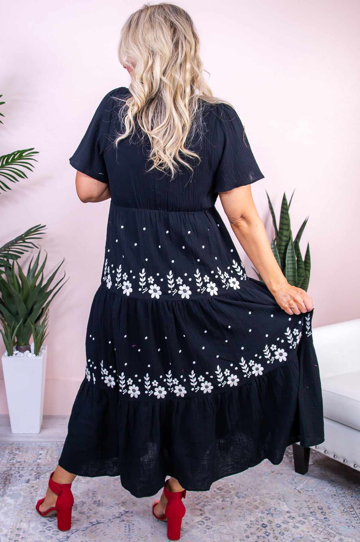 With Stylish Ease Black/White Floral Embroidered Dress - D5286BK