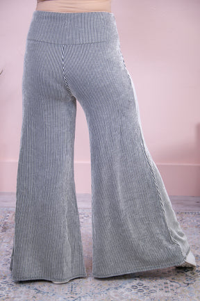 Setting The Record Black/Ivory Striped Flare Pants - PNT1490BK