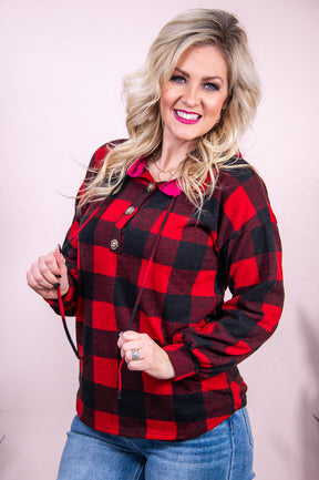 On A New Level Red/Black/Pink Checkered Top - T8745RD