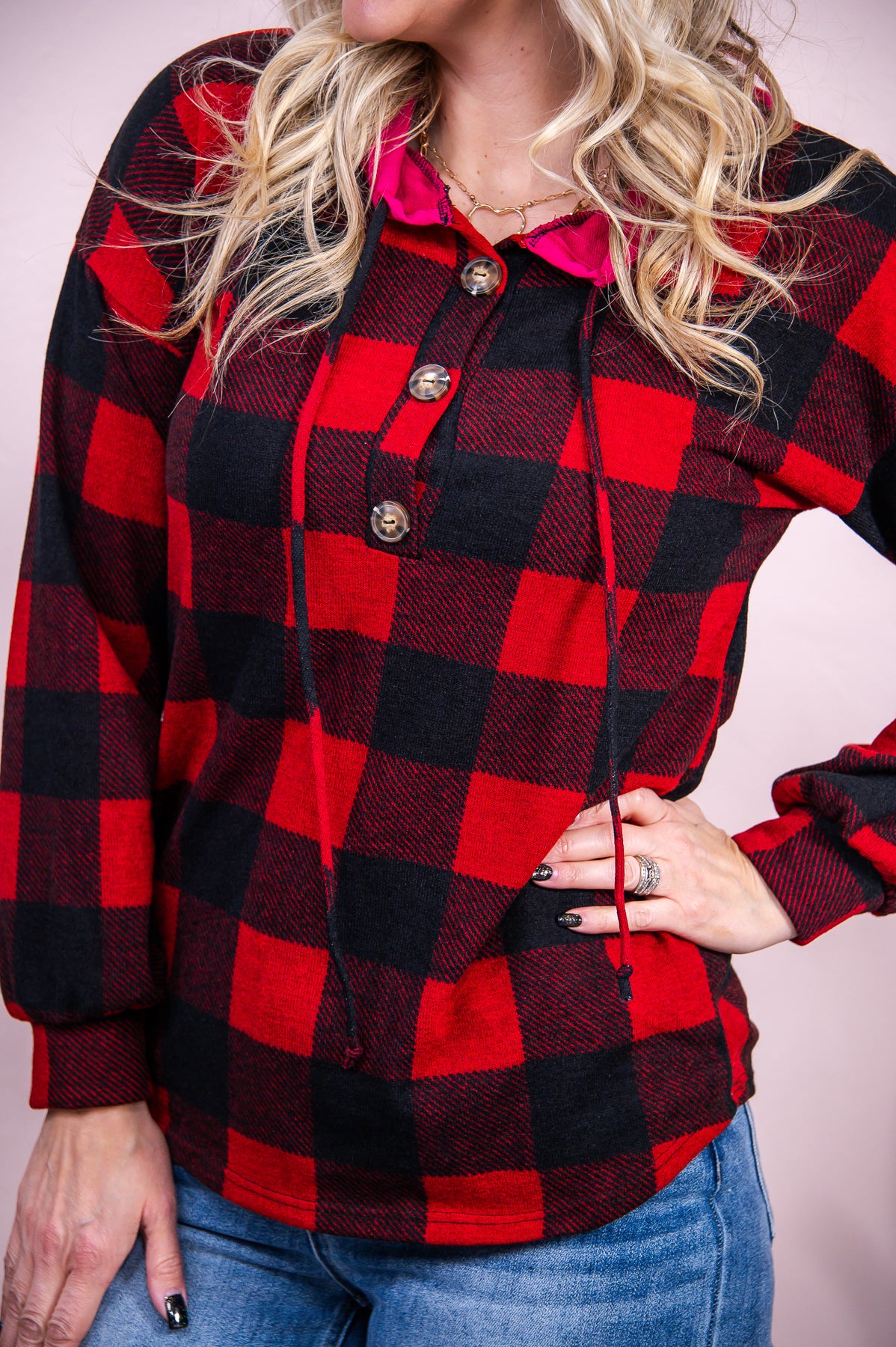 On A New Level Red/Black/Pink Checkered Top - T8745RD
