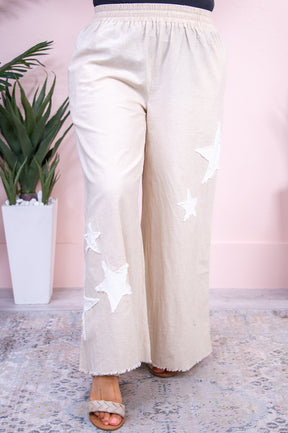 Take Me To The Stars Natural/Cream Star Patch Top/Pant (2-Piece Set) - T9498NA