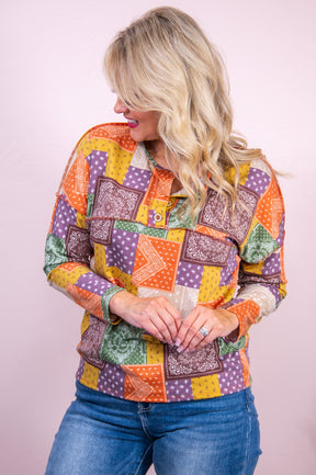 Life Is A Dream Mustard/Multi Color Paisley/Colorblock Top - T8120MS