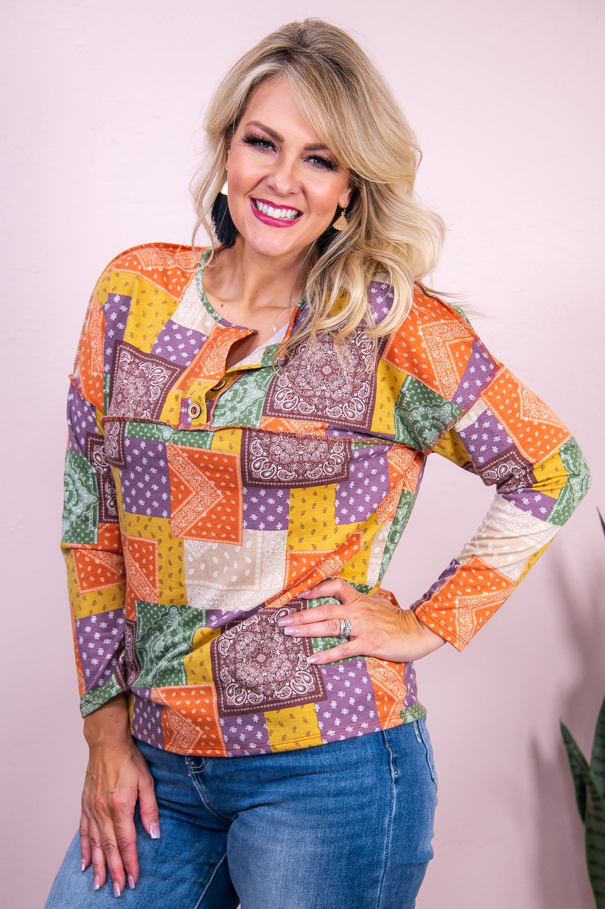 Life Is A Dream Mustard/Multi Color Paisley/Colorblock Top - T8120MS