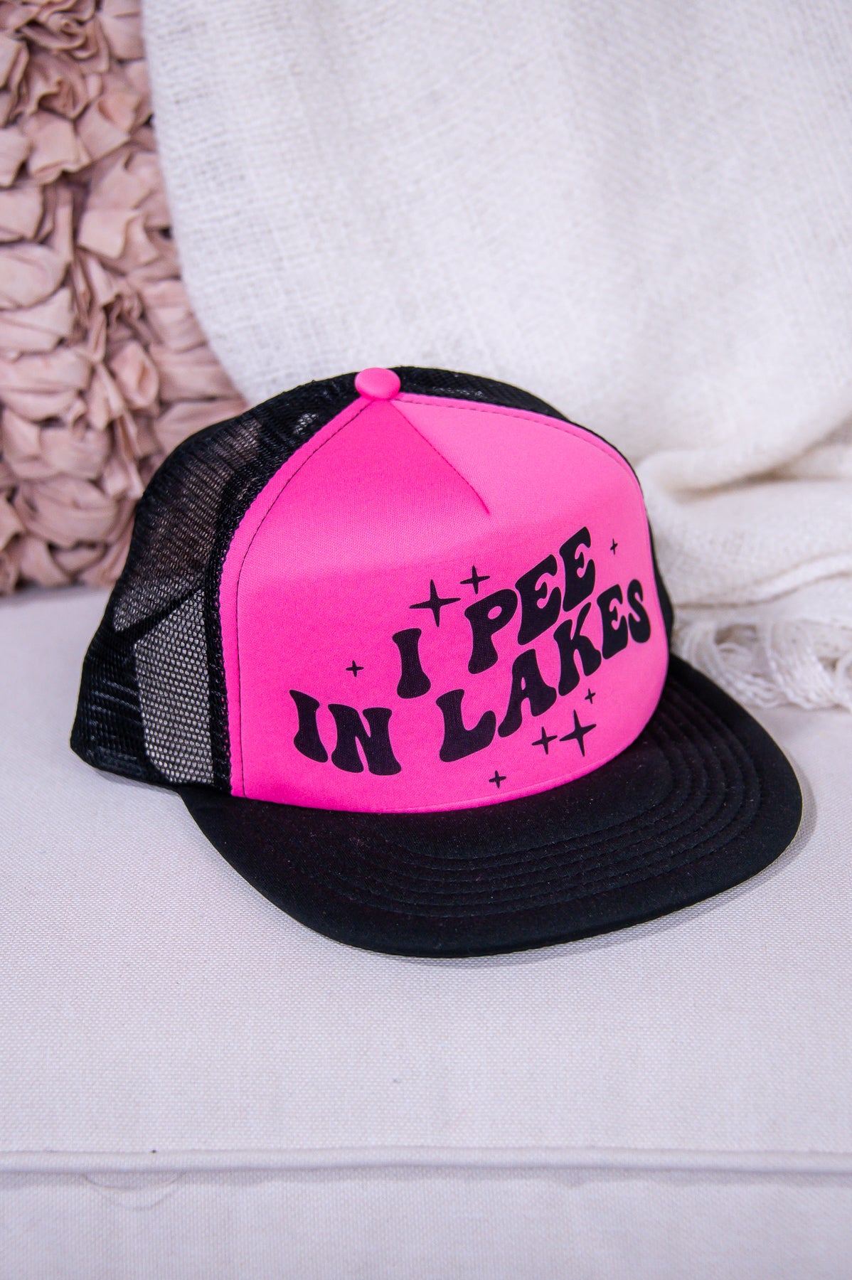 I Pee In Lakes Hot Pink/Black Foam Trucker Hat - HAT1496HPK