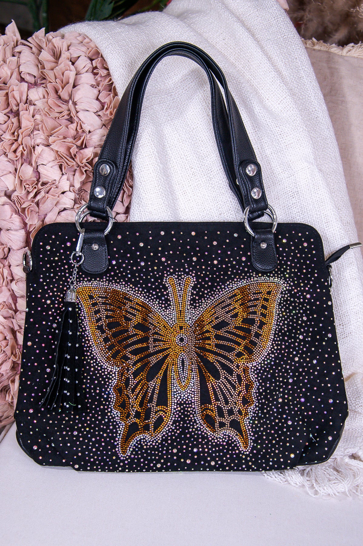 Wings Of Change Black/Multi Color Butterfly Bling Bag - BAG1875BK