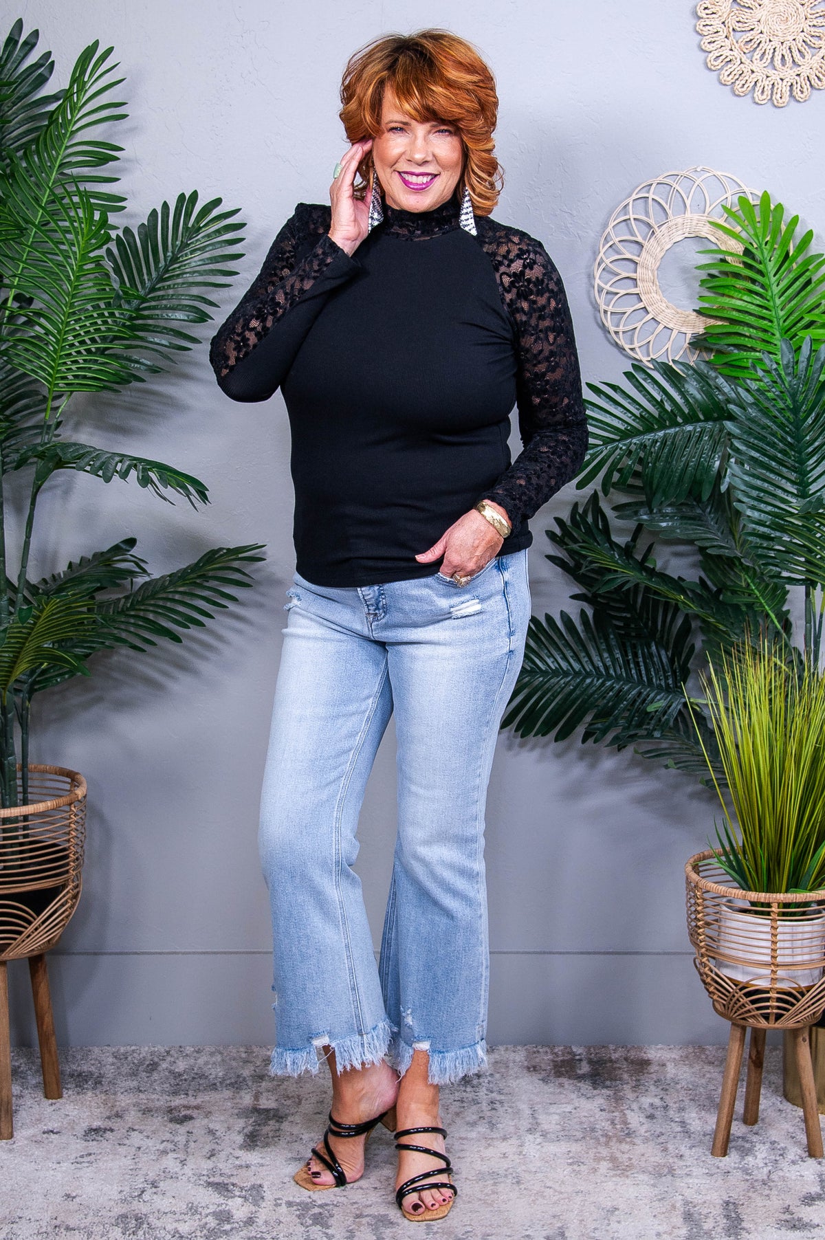 Romantic Moments Black Floral Lace Top - T11152BK
