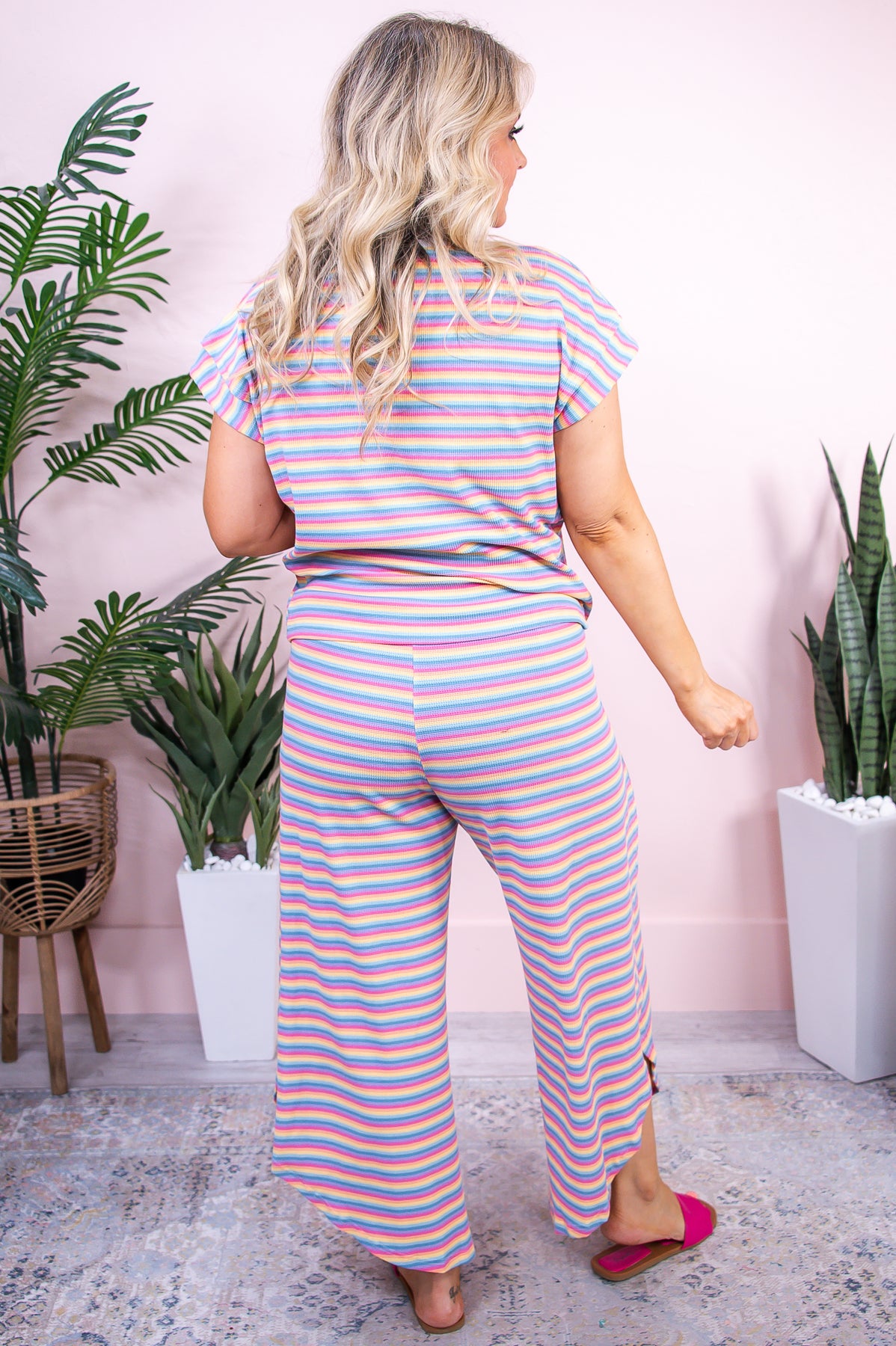 Happy In Hawaii Pink/Multi Color Striped Top/Pant (2-Piece Set ) - T9525PK