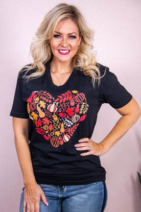 In Love With Fall Black Fall Heart Graphic Tee - A2991BK