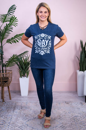 Have The Day You Deserve Heather Navy Graphic Tee - A3581HNV