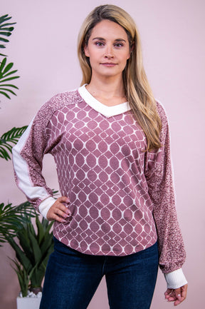 You're Worth It Marsala/Cream Printed High-Low Top - T10379MS