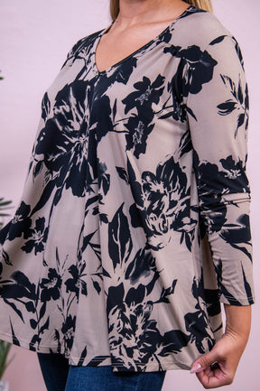 Dare To Indulge Taupe/Black Floral Top - T10372TA