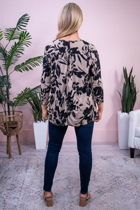 Dare To Indulge Taupe/Black Floral Top - T10372TA