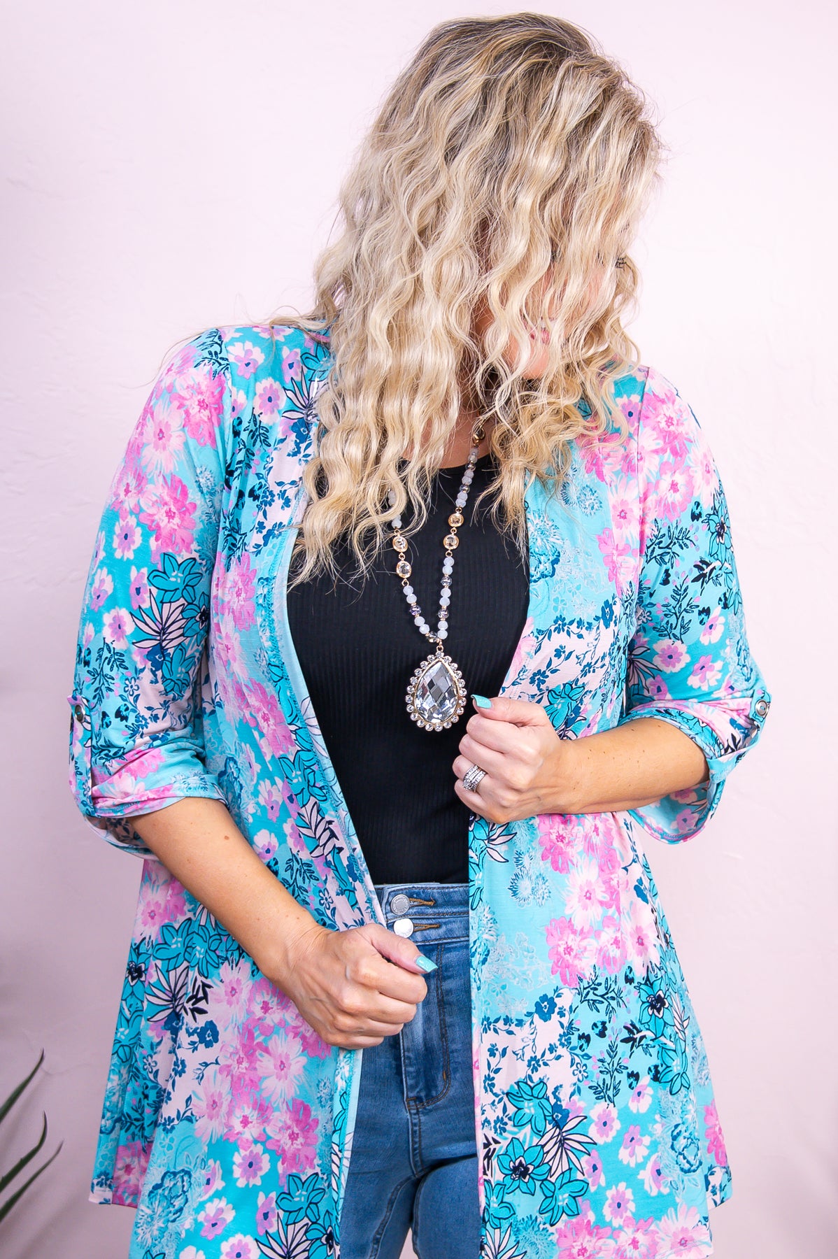 Show Stopping Light Blue/Multi Color Floral Cardigan - O5429LBL