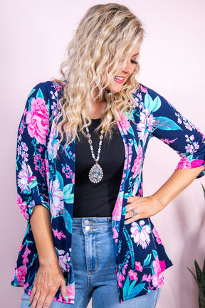My Happy Place Navy/Multi Color Floral Cardigan - O5431NV