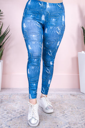 Pocketful Of Joy Denim Blue Printed Leggings - LEG3092DBL