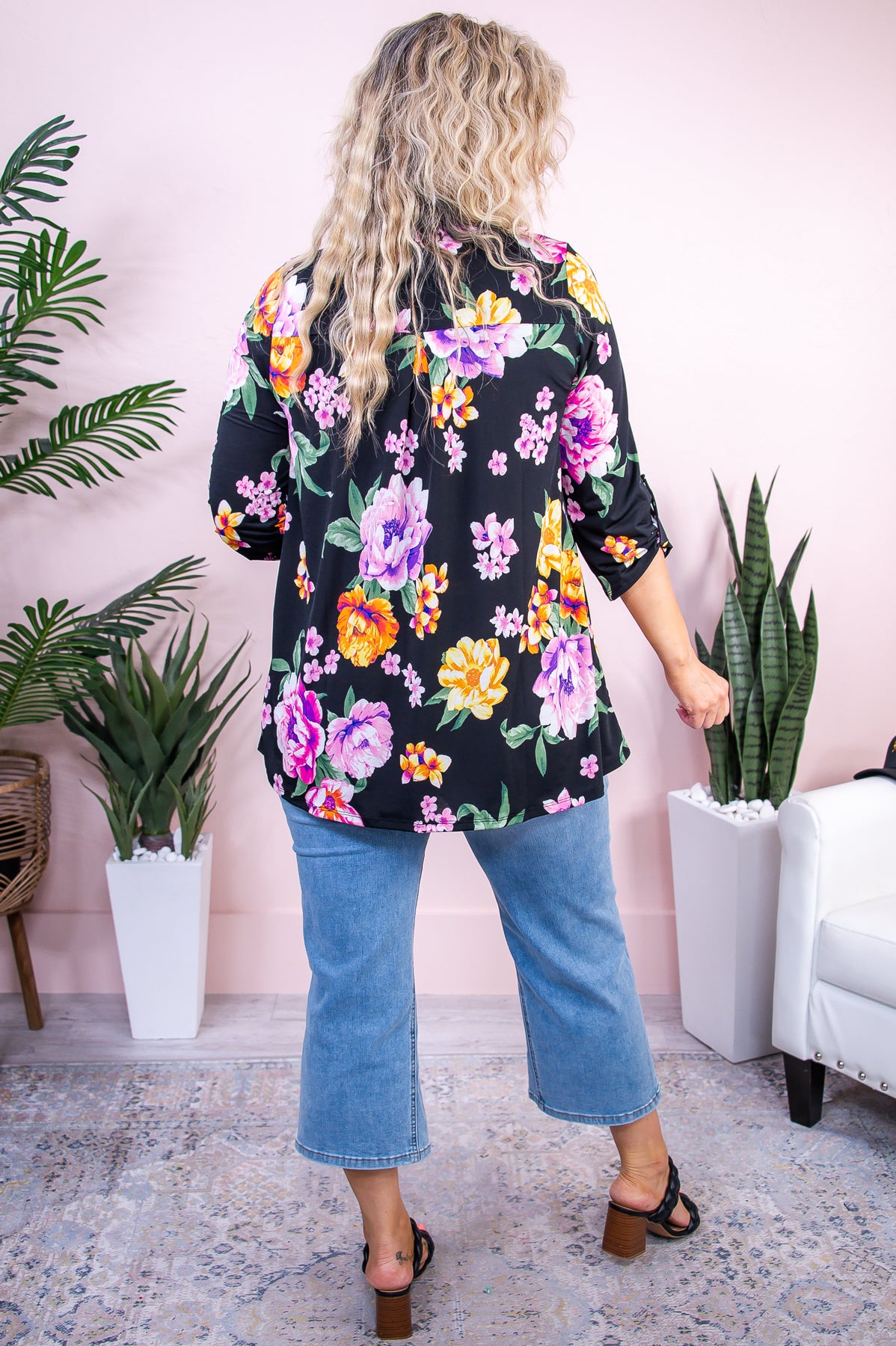 A Day Downtown Black/Pink Floral Cardigan - O5430BK