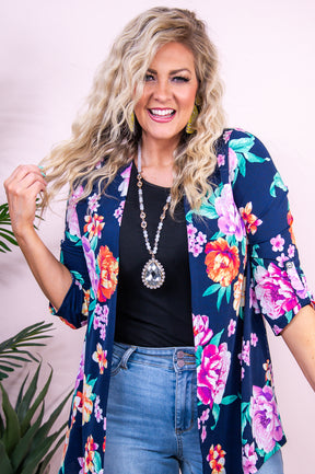 A Day Downtown Navy/Orange Floral Cardigan - O5428NV