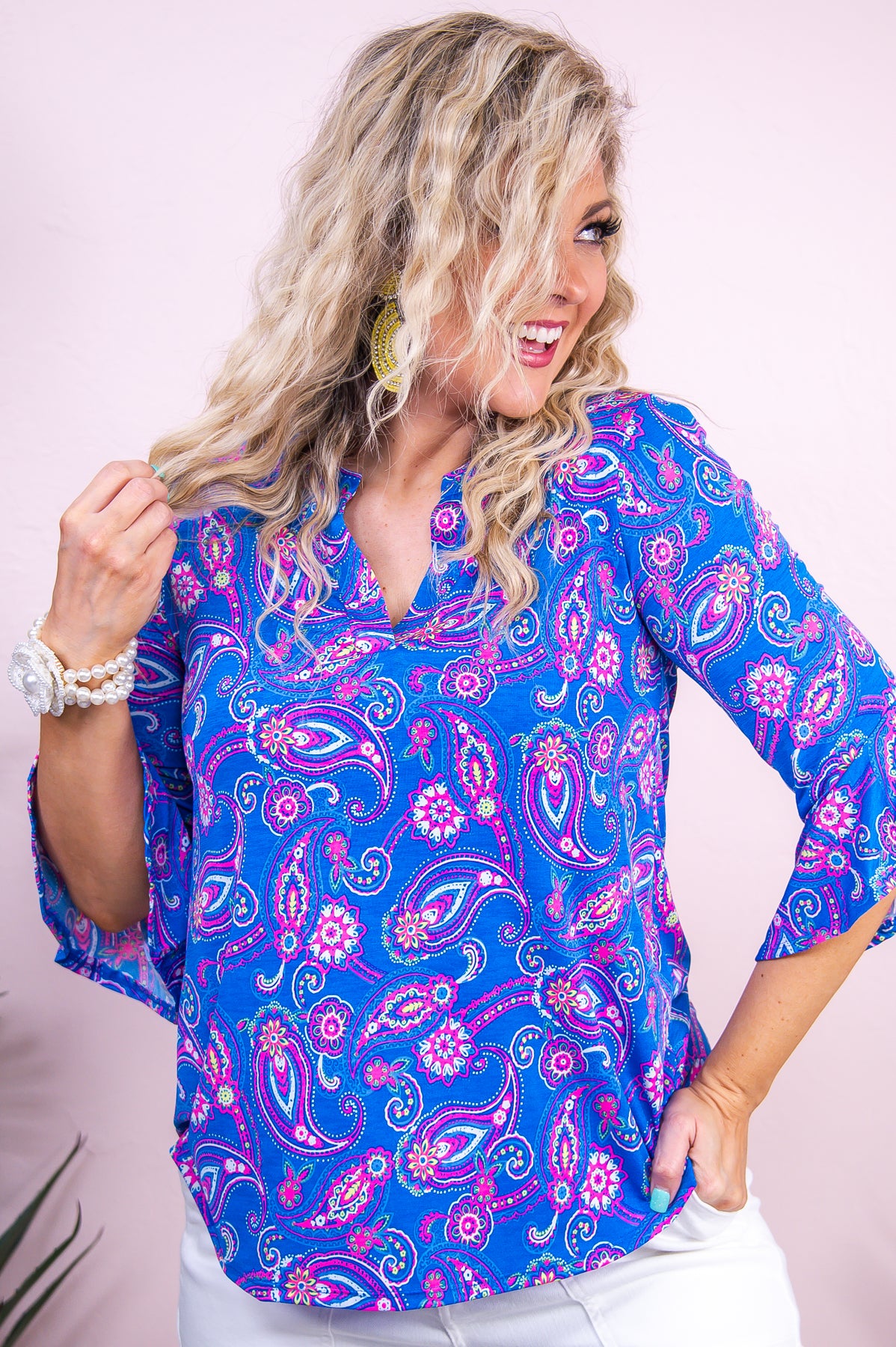 Sunny Side Of Life Royal Blue/Multi Color Paisley Top - T9538RBL