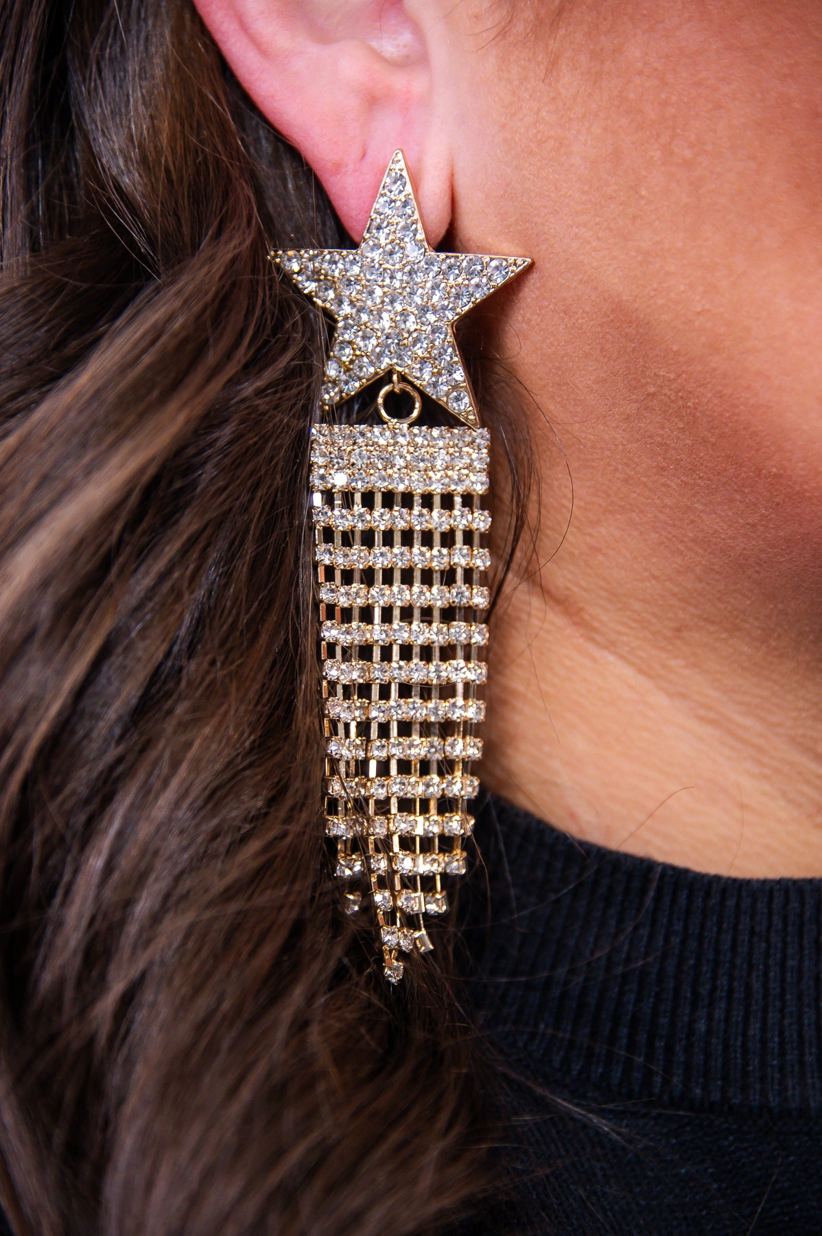Gold Bling Star Tassel Earrings - EAR4239GO