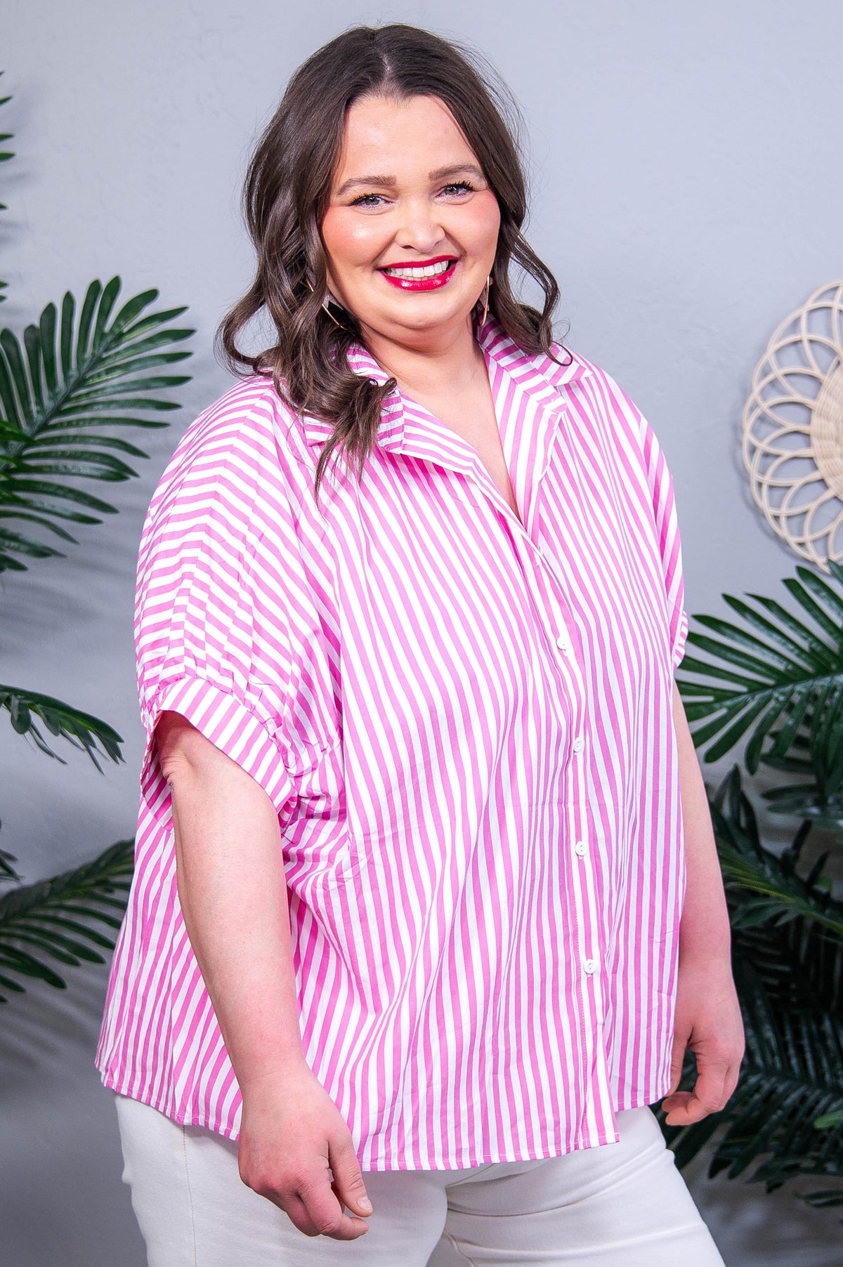 Stripes For Days Pink Dolman Sleeve Top- T11163PK
