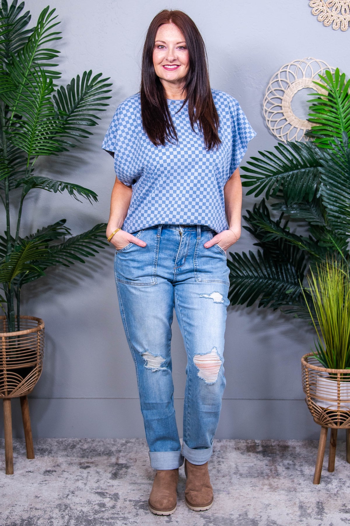 Check Your Vibe Blue Checkered Top T11257BL