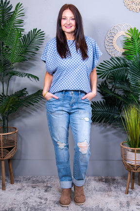 Check Your Vibe Blue Checkered Top T11257BL