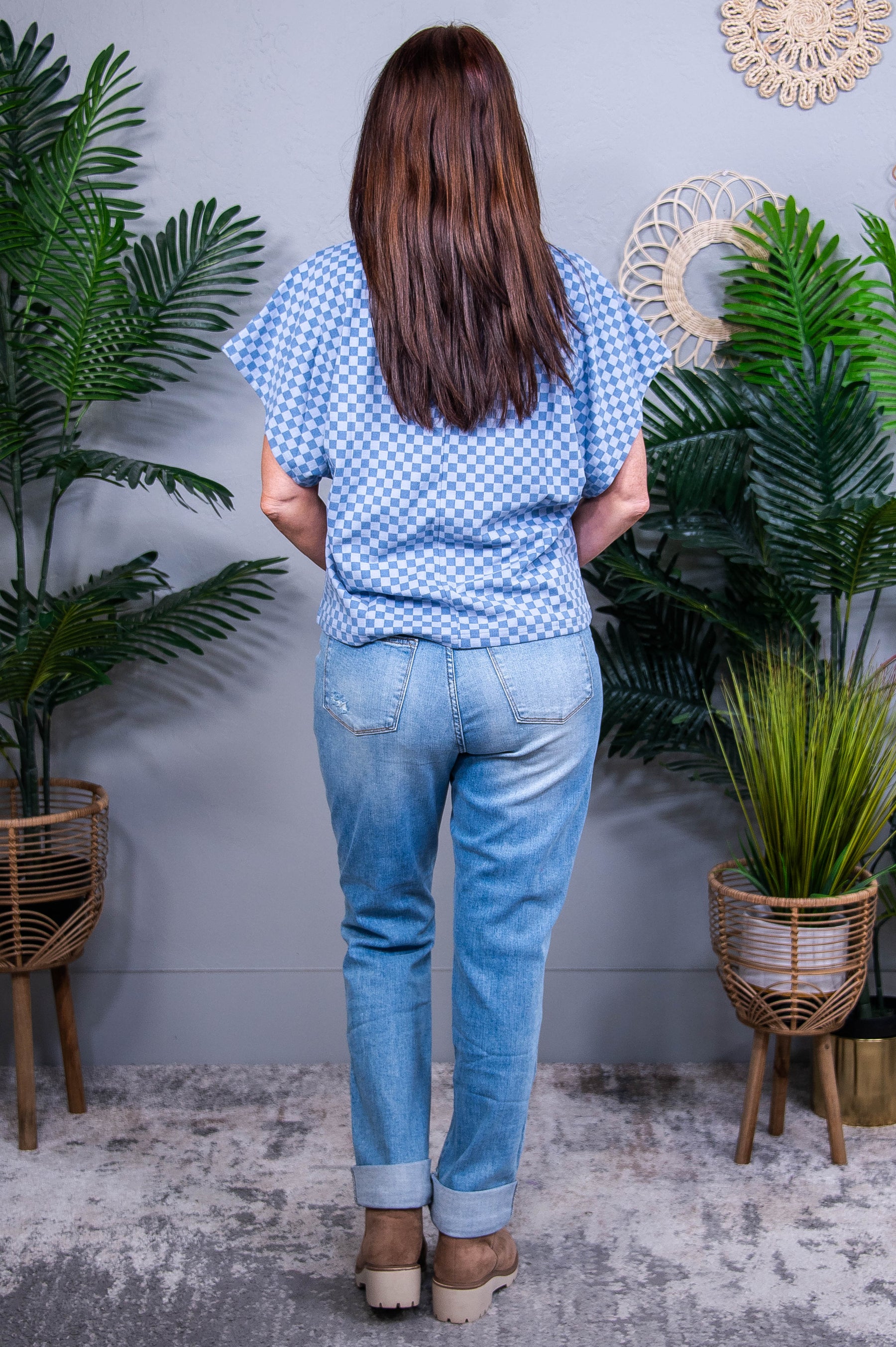 Check Your Vibe Blue Checkered Top T11257BL