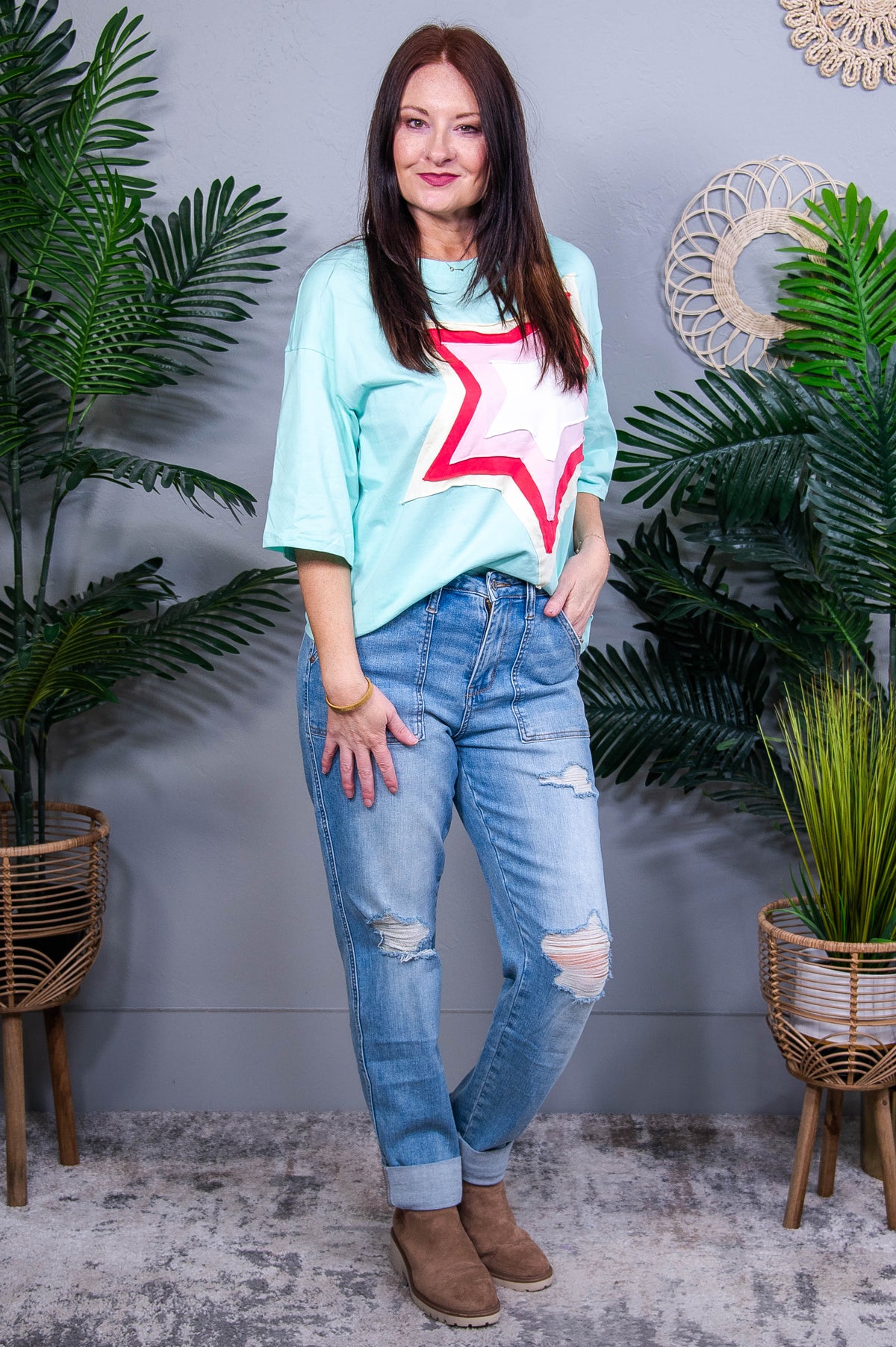 Follow Your Star Jade Colorblock Star Top - T11158JD
