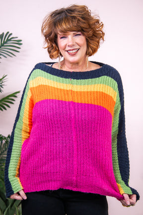 Fashion Is My Passion Fuchsia/Multi Color Striped Knitted Top - T8793FU
