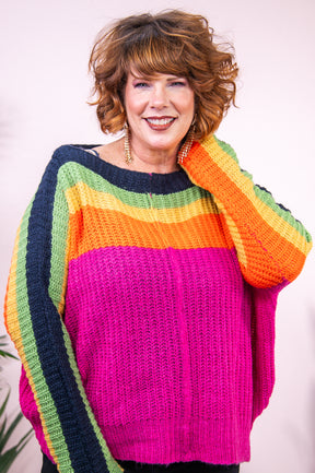 Fashion Is My Passion Fuchsia/Multi Color Striped Knitted Top - T8793FU