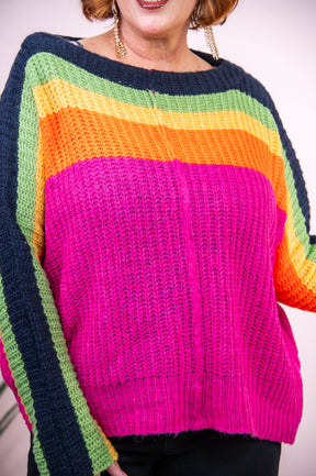 Fashion Is My Passion Fuchsia/Multi Color Striped Knitted Top - T8793FU