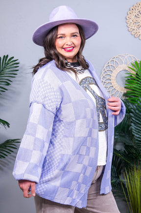 Style Check Approved Checkered Lavender Cardigan - O5744LV