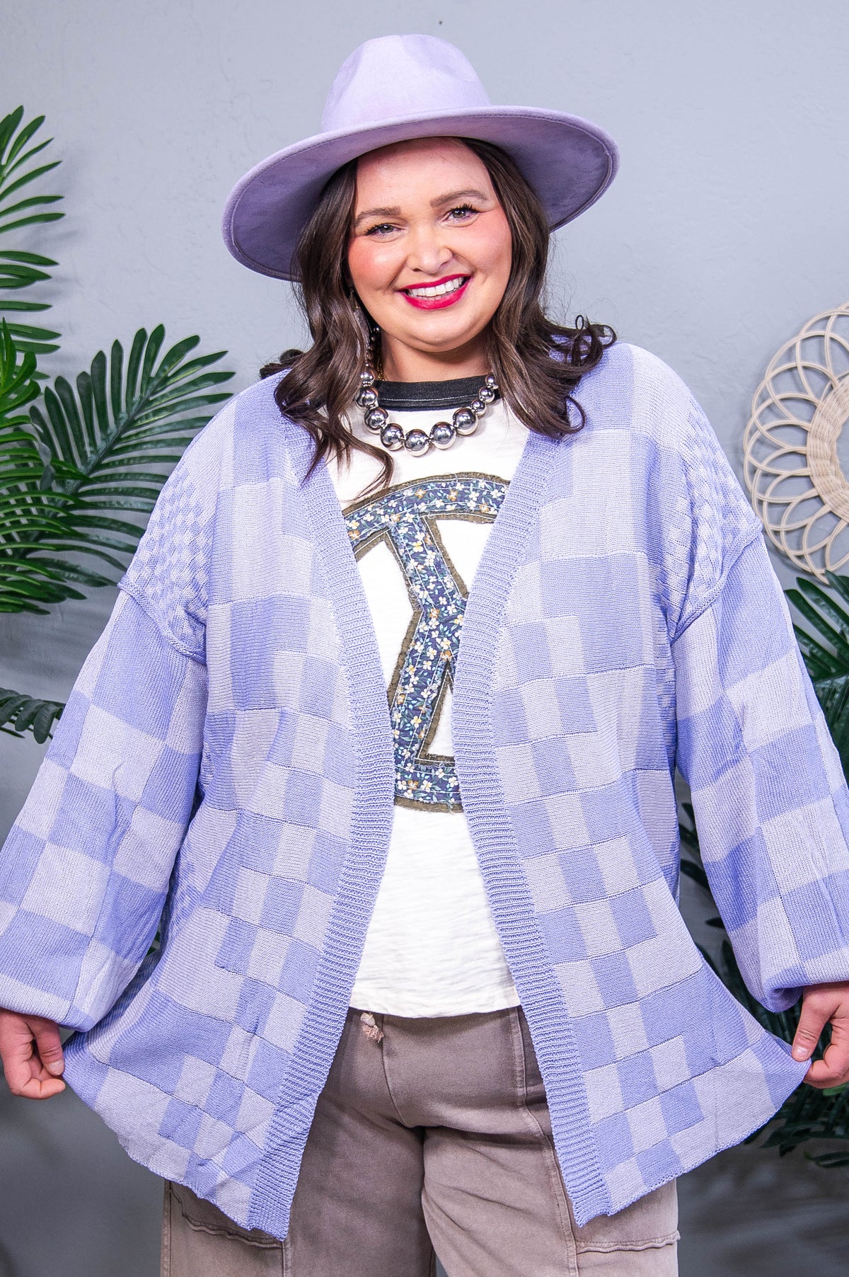 Style Check Approved Checkered Lavender Cardigan - O5744LV