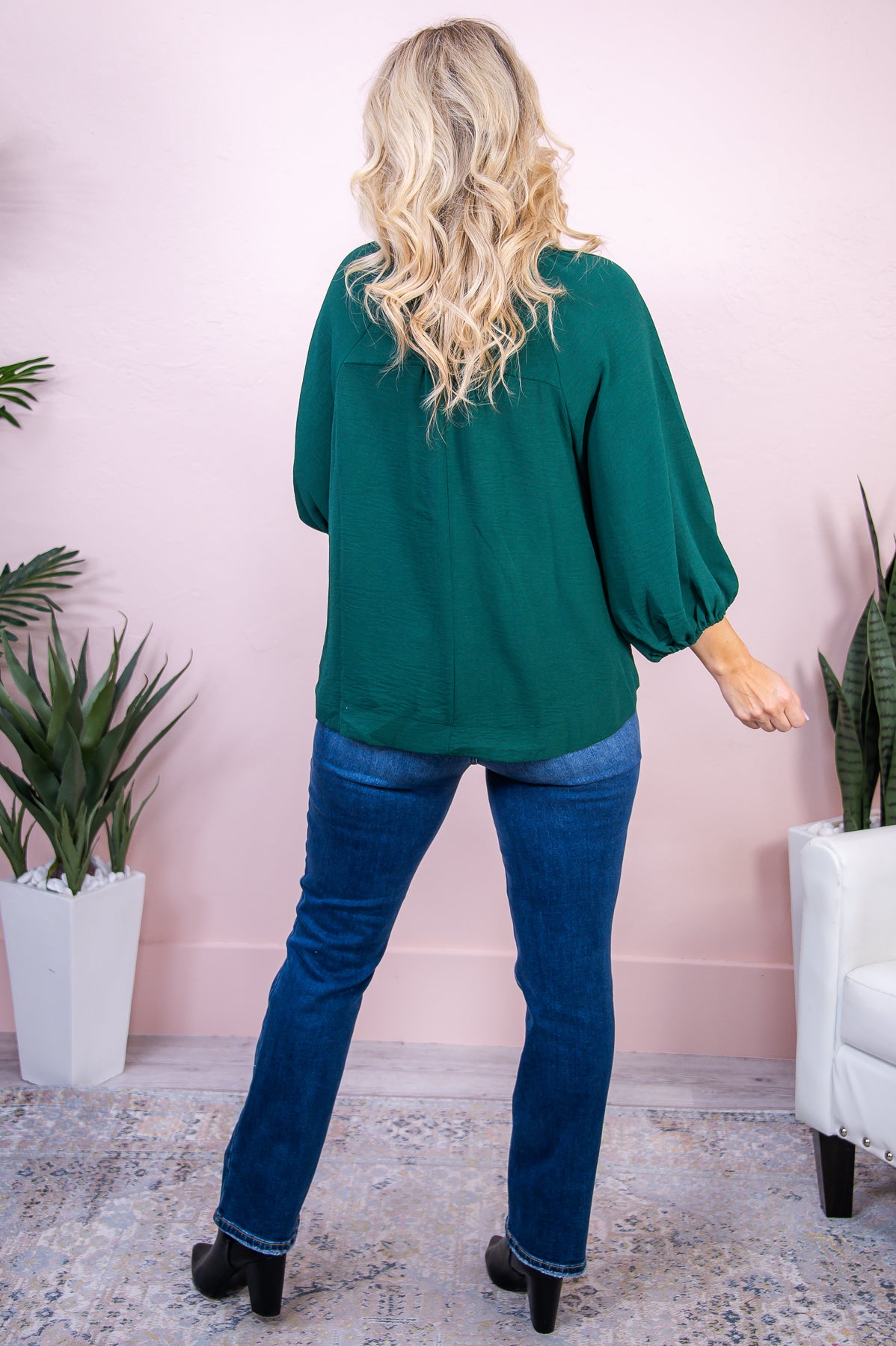 Forever In Fashion Forest Green Solid V Neck Top - T8135FGN