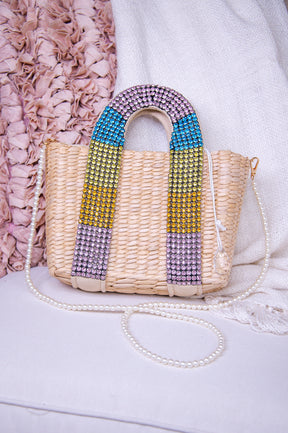 Completely In Tune Natural/Multi Color Woven Rainbow Bling Bag - BAG1876NA