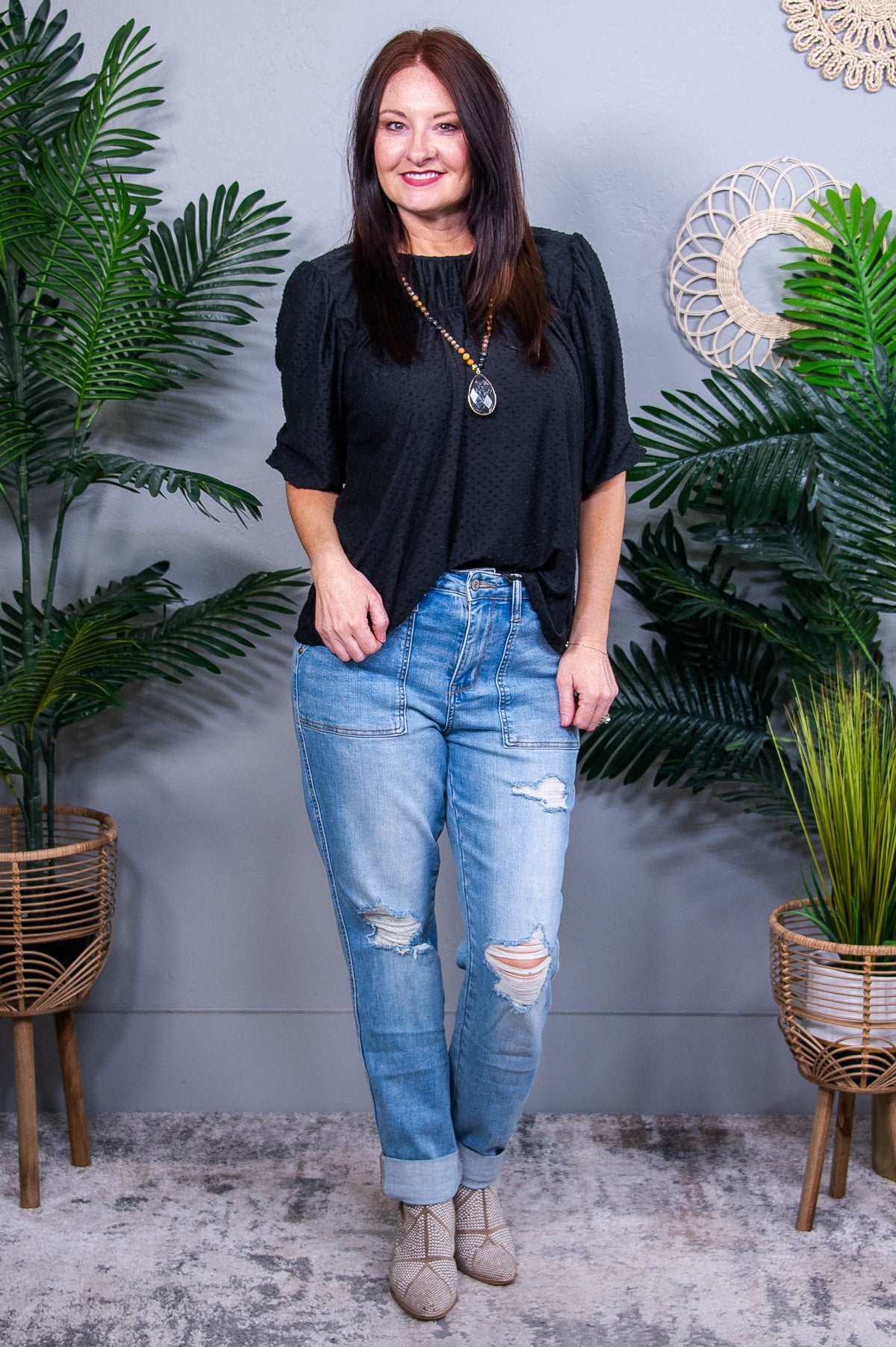Upgrade Your Basic Puff Sleeve and Bow Detail Top- T11224BK