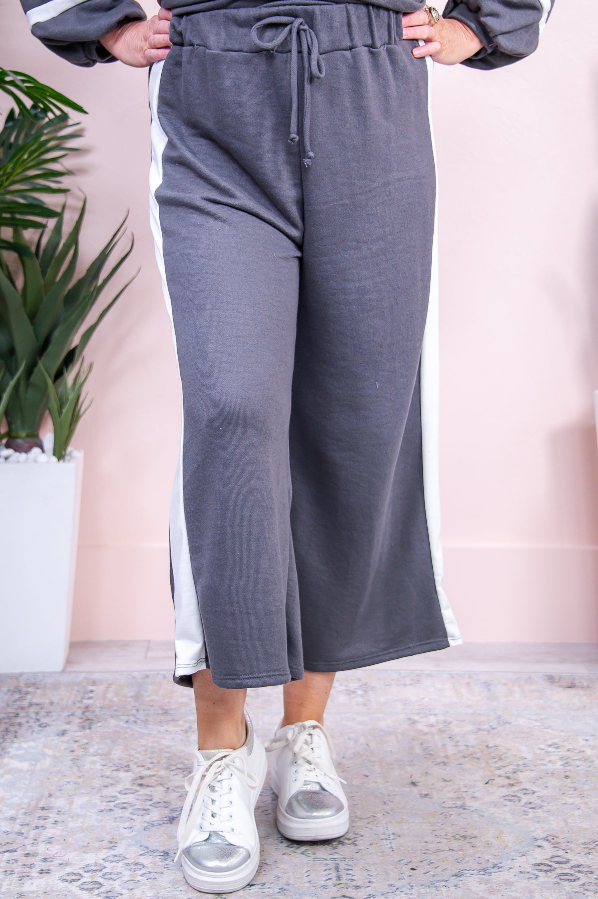 Casual Charm Charcoal/White Pants - PNT1552CH