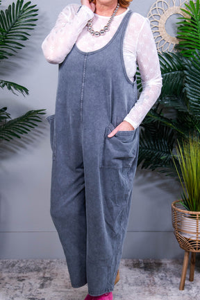 Chill In Comfy Black Wide Leg Overalls