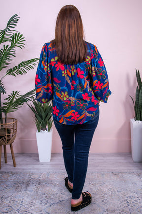 Style Statement Navy/Multi Color Floral Top - T10403NV