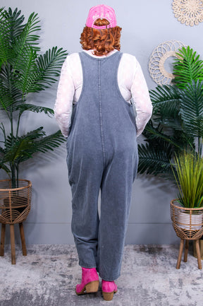 Chill In Comfy Black Wide Leg Overalls