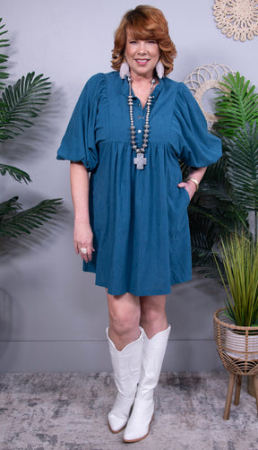 Dress Up Time Corduroy Quarter Snap Three-Quarter Sleeve Dress (2 Colors)