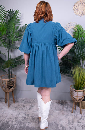 Dress Up Time Corduroy Quarter Snap Three-Quarter Sleeve Dress (2 Colors)