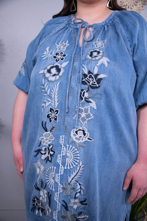 Denim All Day Embroidered Dress ~ D5598DN