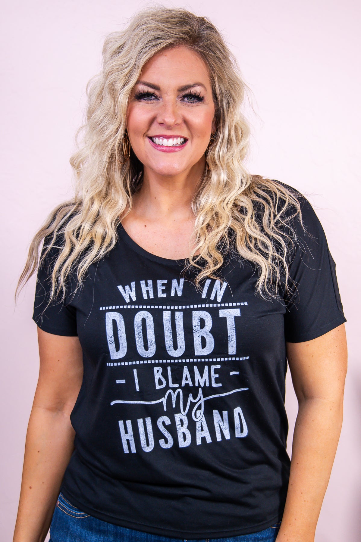 When In Doubt Black Slouchy Graphic Tee - A3331BK