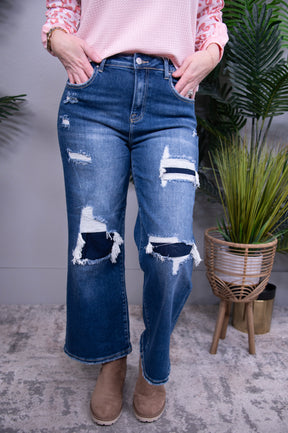 Jordan High Rise Patch Detailed Wide Leg Crop Jeans