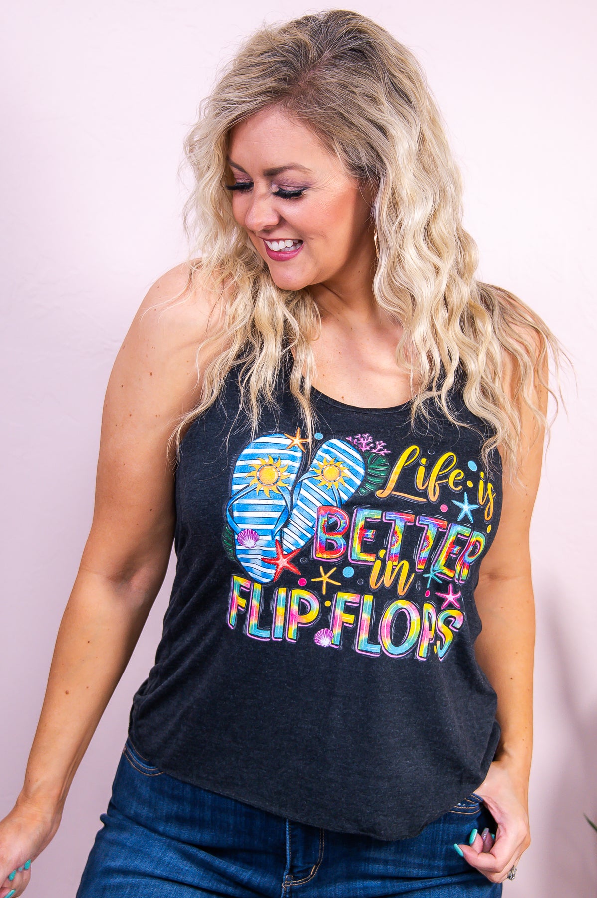 Life Is Better In Flops Heather Black Graphic Tee - A3338HBK