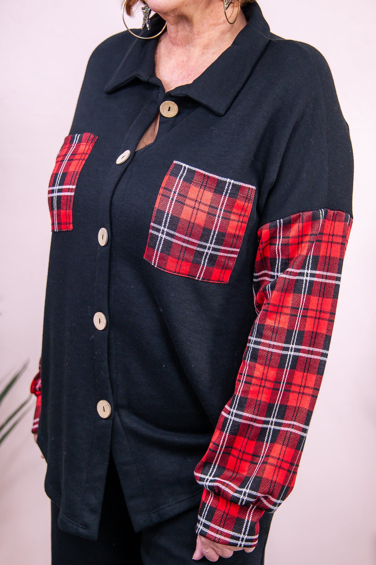 Stand Out From The Crowd Black/Red/White Plaid Top - T8792BK